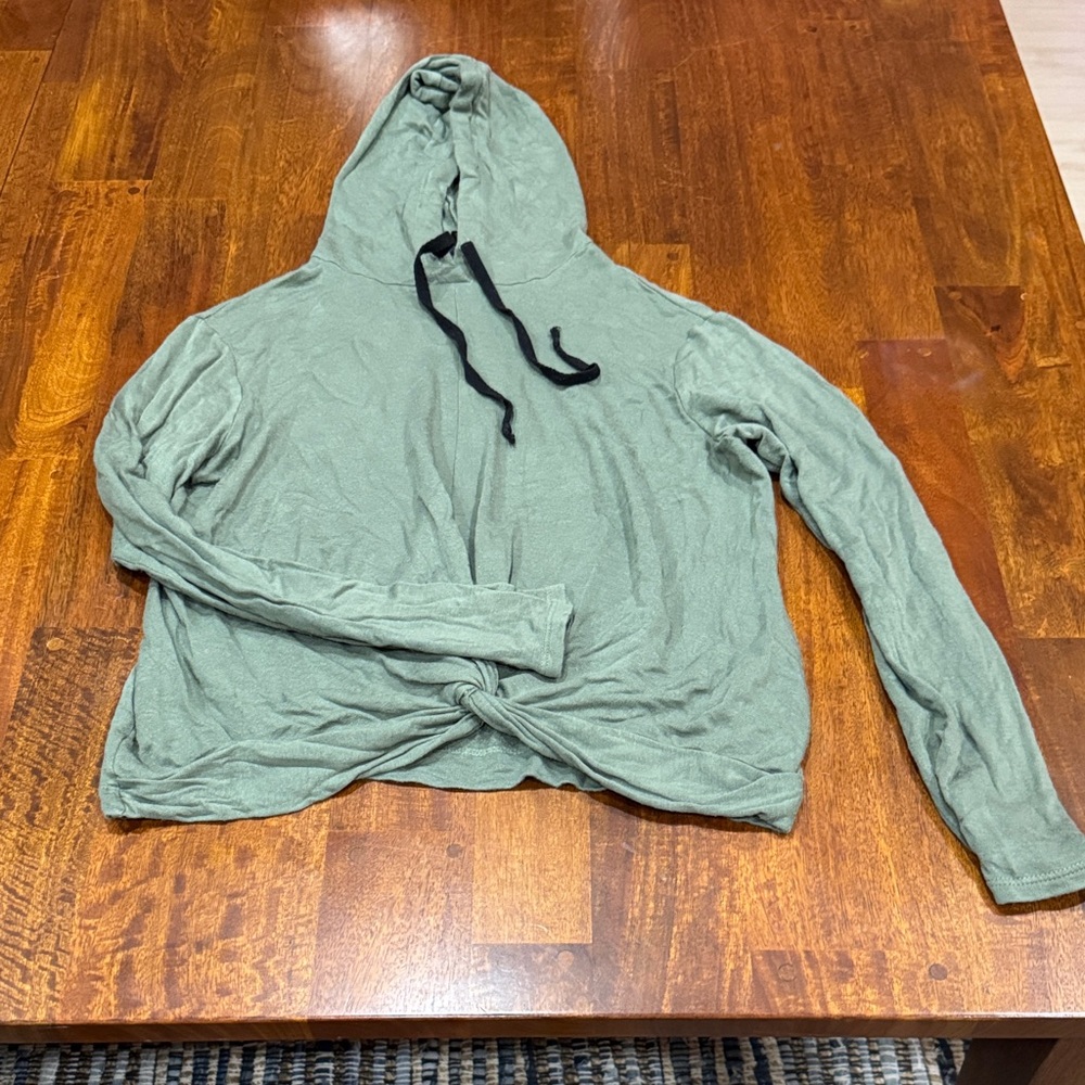 Drew Green Hooded Long Sleeve Slightly Cropped Top Size S